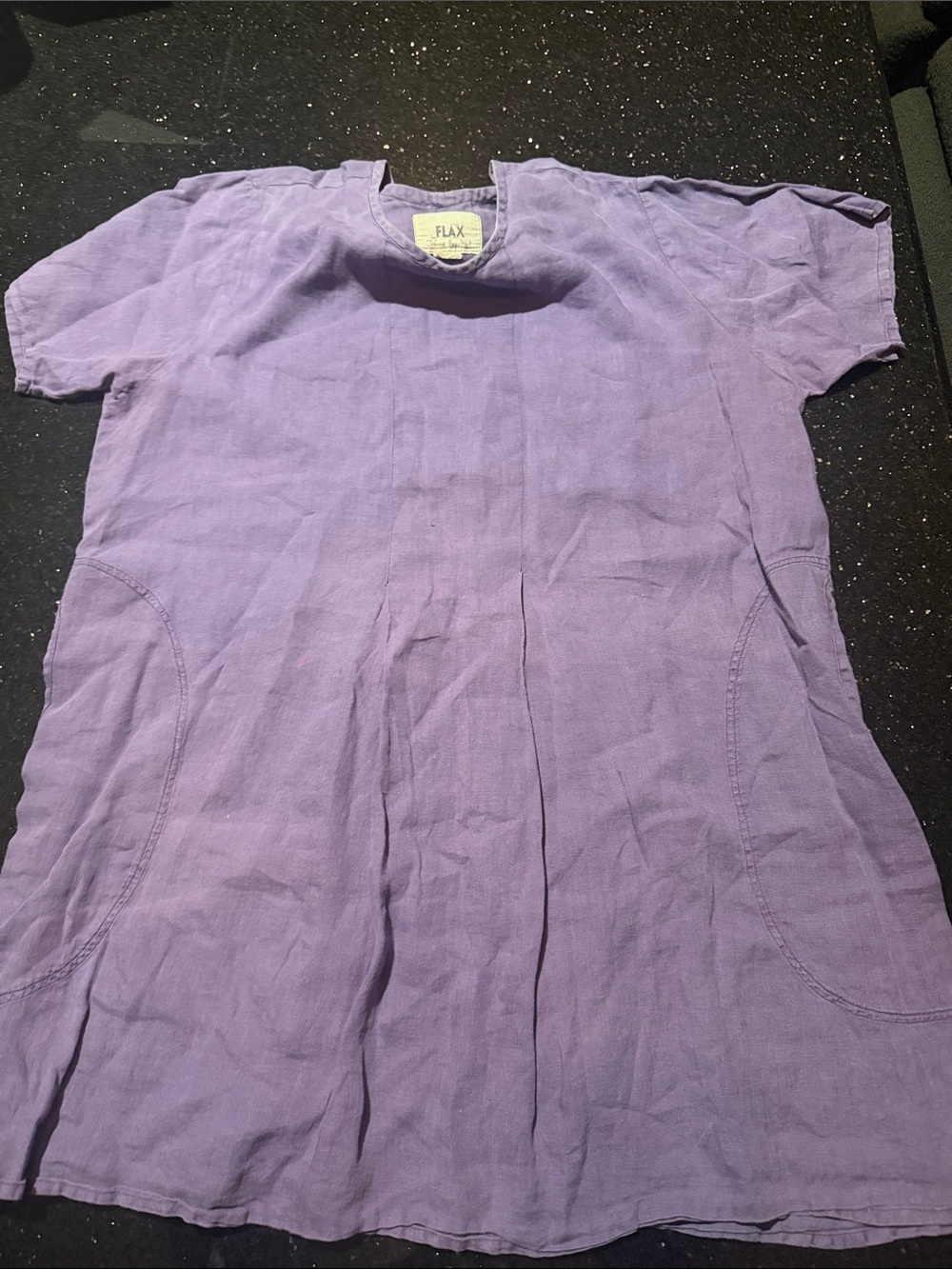 Linen Blend Short-Sleeve Tunic Top in Dusty Mauve purple
